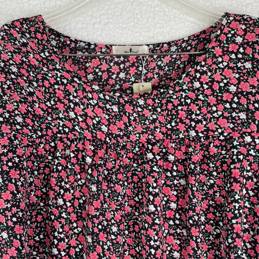 Agnes Orinda Womens Size 2X Pink Floral Blouse Long Sleeve Scoop Neck Top NEW - Picture 2 of 10